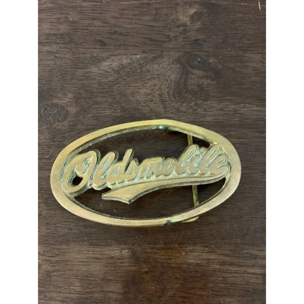 Vintage Oldsmobile Belt Buckle Solid Brass Oval Script Logo Automotive 590